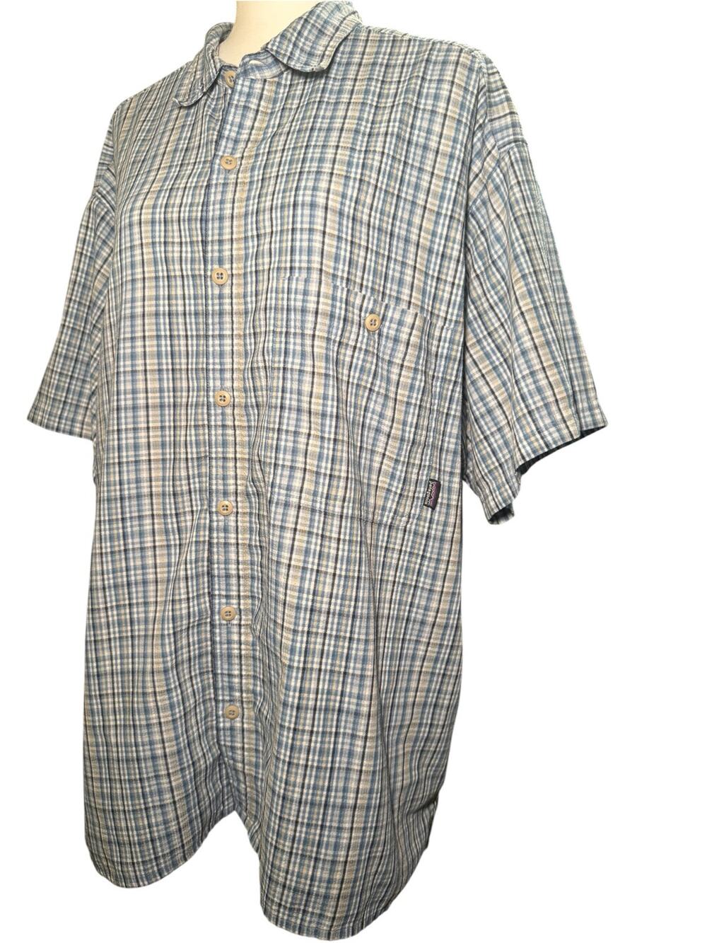 Patagonia Men's Organic Cotton Short Sleeve Seersucker Plaid Shirt, Men's XL